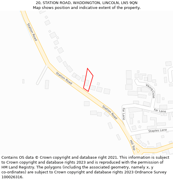 20, STATION ROAD, WADDINGTON, LINCOLN, LN5 9QN: Location map and indicative extent of plot