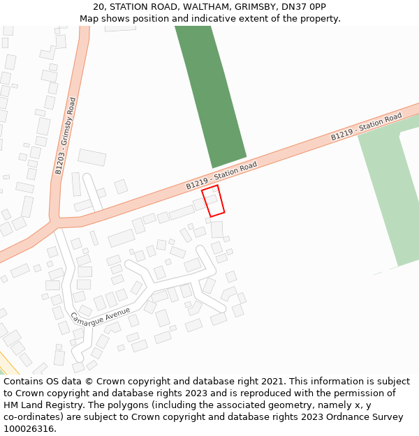 20, STATION ROAD, WALTHAM, GRIMSBY, DN37 0PP: Location map and indicative extent of plot