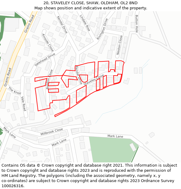 20, STAVELEY CLOSE, SHAW, OLDHAM, OL2 8ND: Location map and indicative extent of plot