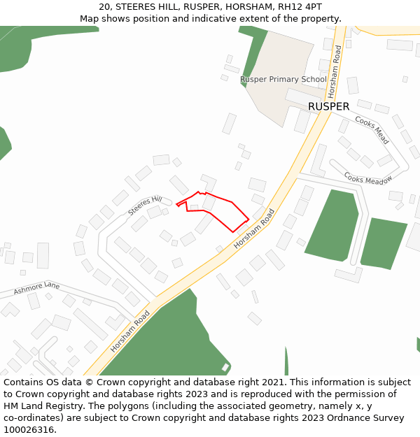 20, STEERES HILL, RUSPER, HORSHAM, RH12 4PT: Location map and indicative extent of plot