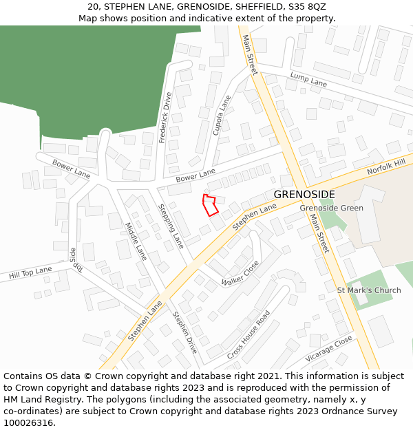 20, STEPHEN LANE, GRENOSIDE, SHEFFIELD, S35 8QZ: Location map and indicative extent of plot