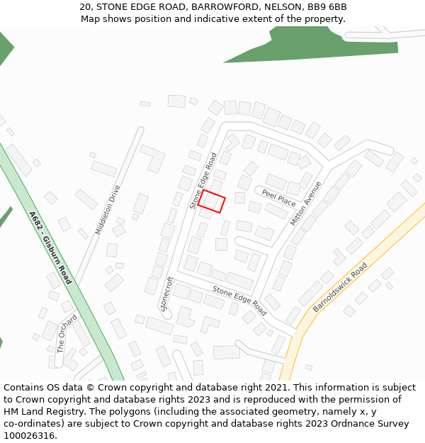 20, STONE EDGE ROAD, BARROWFORD, NELSON, BB9 6BB: Location map and indicative extent of plot