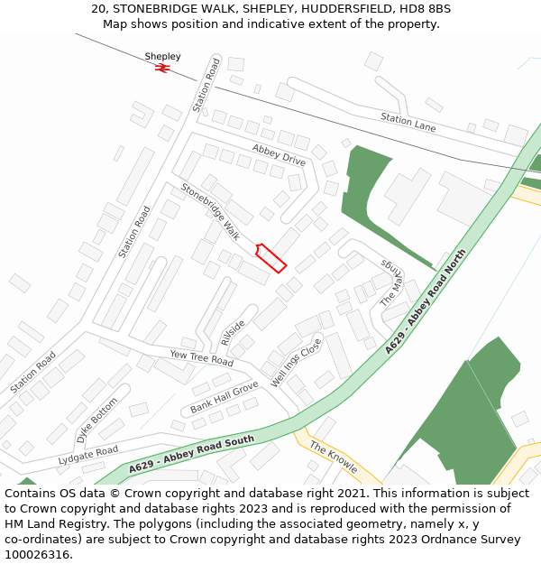 20, STONEBRIDGE WALK, SHEPLEY, HUDDERSFIELD, HD8 8BS: Location map and indicative extent of plot