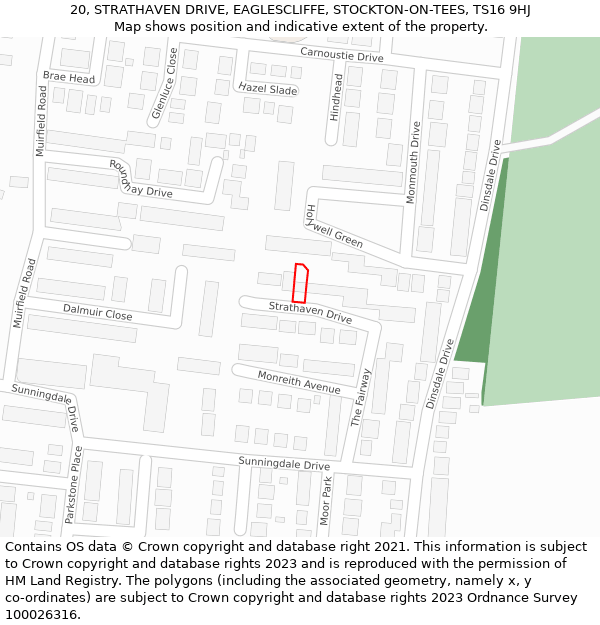 20, STRATHAVEN DRIVE, EAGLESCLIFFE, STOCKTON-ON-TEES, TS16 9HJ: Location map and indicative extent of plot