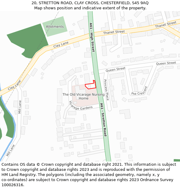 20, STRETTON ROAD, CLAY CROSS, CHESTERFIELD, S45 9AQ: Location map and indicative extent of plot