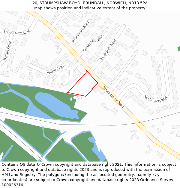 20, STRUMPSHAW ROAD, BRUNDALL, NORWICH, NR13 5PA: Location map and indicative extent of plot