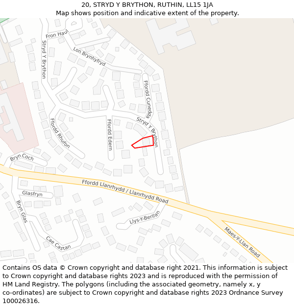 20, STRYD Y BRYTHON, RUTHIN, LL15 1JA: Location map and indicative extent of plot