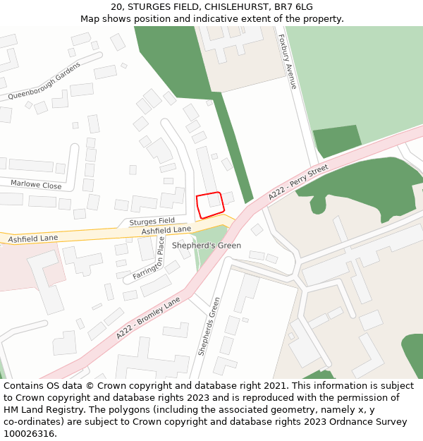 20, STURGES FIELD, CHISLEHURST, BR7 6LG: Location map and indicative extent of plot