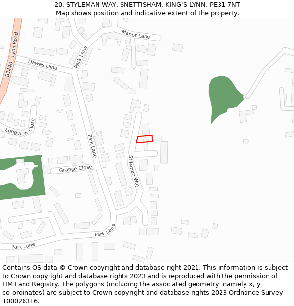 20, STYLEMAN WAY, SNETTISHAM, KING'S LYNN, PE31 7NT: Location map and indicative extent of plot