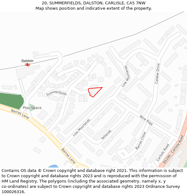 20, SUMMERFIELDS, DALSTON, CARLISLE, CA5 7NW: Location map and indicative extent of plot