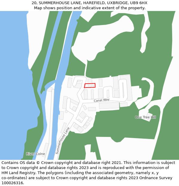 20, SUMMERHOUSE LANE, HAREFIELD, UXBRIDGE, UB9 6HX: Location map and indicative extent of plot