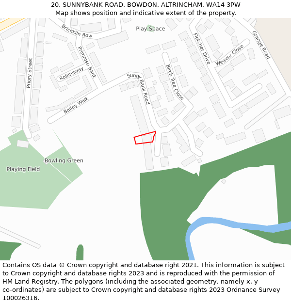 20, SUNNYBANK ROAD, BOWDON, ALTRINCHAM, WA14 3PW: Location map and indicative extent of plot
