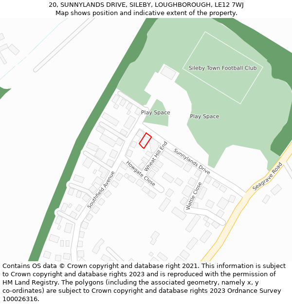 20, SUNNYLANDS DRIVE, SILEBY, LOUGHBOROUGH, LE12 7WJ: Location map and indicative extent of plot