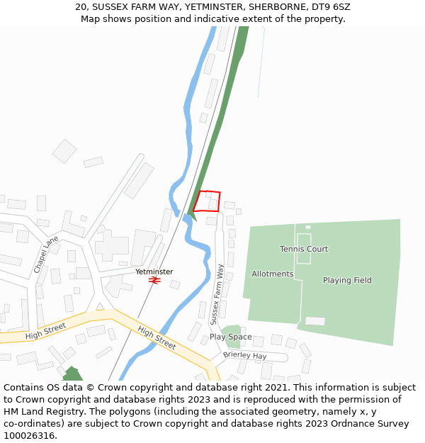 20, SUSSEX FARM WAY, YETMINSTER, SHERBORNE, DT9 6SZ: Location map and indicative extent of plot