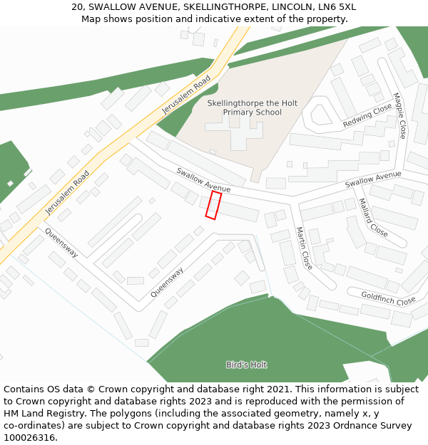 20, SWALLOW AVENUE, SKELLINGTHORPE, LINCOLN, LN6 5XL: Location map and indicative extent of plot