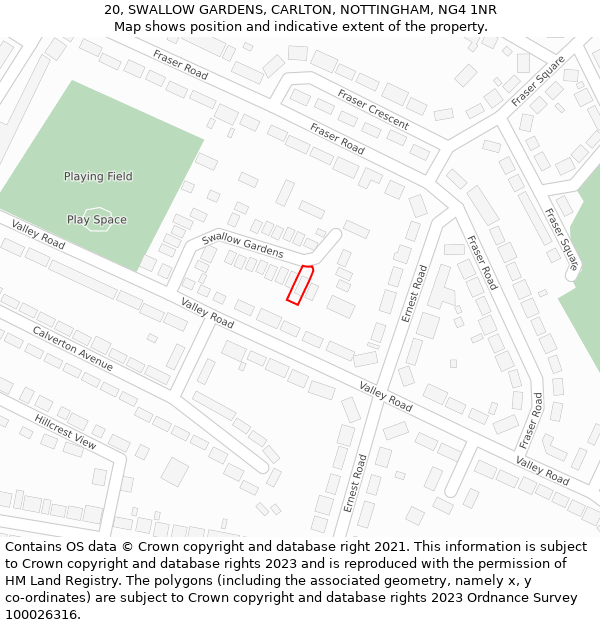 20, SWALLOW GARDENS, CARLTON, NOTTINGHAM, NG4 1NR: Location map and indicative extent of plot
