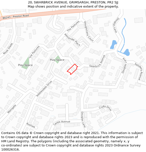 20, SWARBRICK AVENUE, GRIMSARGH, PRESTON, PR2 5JJ: Location map and indicative extent of plot