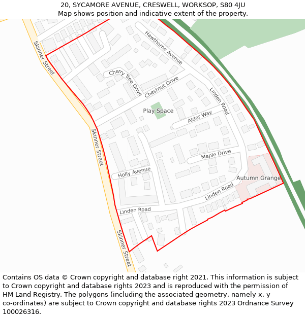 20, SYCAMORE AVENUE, CRESWELL, WORKSOP, S80 4JU: Location map and indicative extent of plot