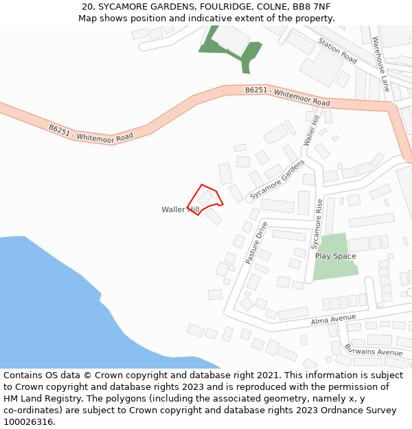 20, SYCAMORE GARDENS, FOULRIDGE, COLNE, BB8 7NF: Location map and indicative extent of plot