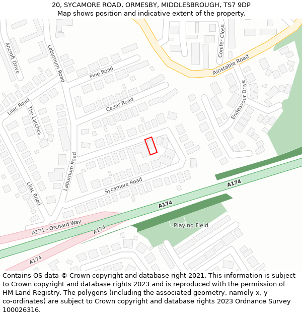 20, SYCAMORE ROAD, ORMESBY, MIDDLESBROUGH, TS7 9DP: Location map and indicative extent of plot