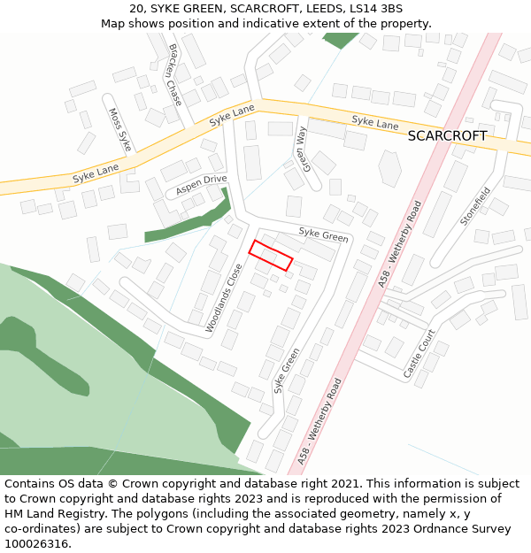 20, SYKE GREEN, SCARCROFT, LEEDS, LS14 3BS: Location map and indicative extent of plot