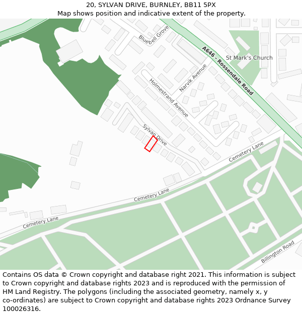 20, SYLVAN DRIVE, BURNLEY, BB11 5PX: Location map and indicative extent of plot