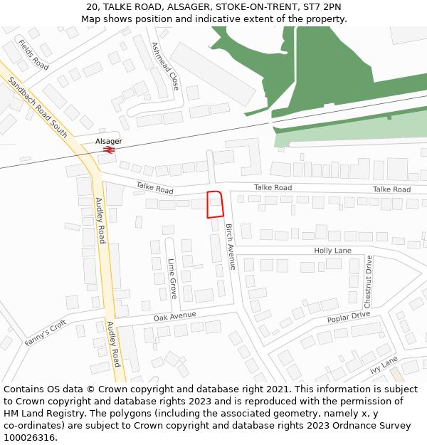 20, TALKE ROAD, ALSAGER, STOKE-ON-TRENT, ST7 2PN: Location map and indicative extent of plot