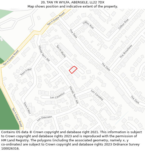 20, TAN YR WYLFA, ABERGELE, LL22 7DX: Location map and indicative extent of plot