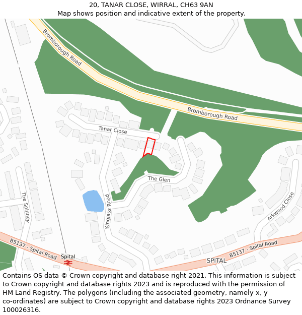 20, TANAR CLOSE, WIRRAL, CH63 9AN: Location map and indicative extent of plot