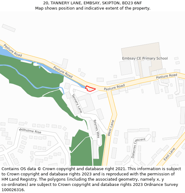 20, TANNERY LANE, EMBSAY, SKIPTON, BD23 6NF: Location map and indicative extent of plot