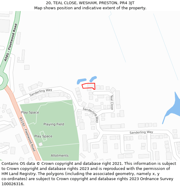 20, TEAL CLOSE, WESHAM, PRESTON, PR4 3JT: Location map and indicative extent of plot