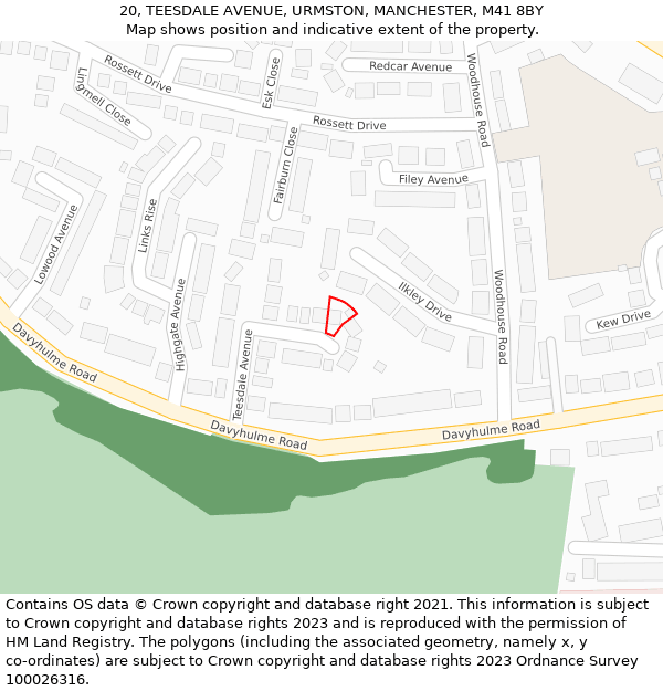 20, TEESDALE AVENUE, URMSTON, MANCHESTER, M41 8BY: Location map and indicative extent of plot