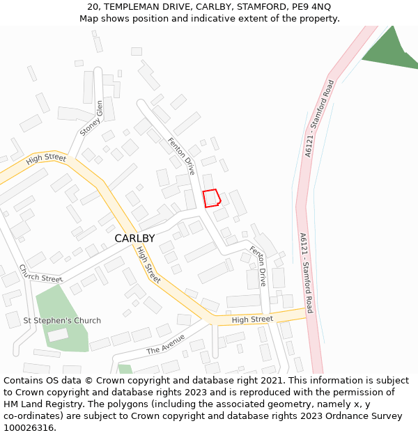 20, TEMPLEMAN DRIVE, CARLBY, STAMFORD, PE9 4NQ: Location map and indicative extent of plot