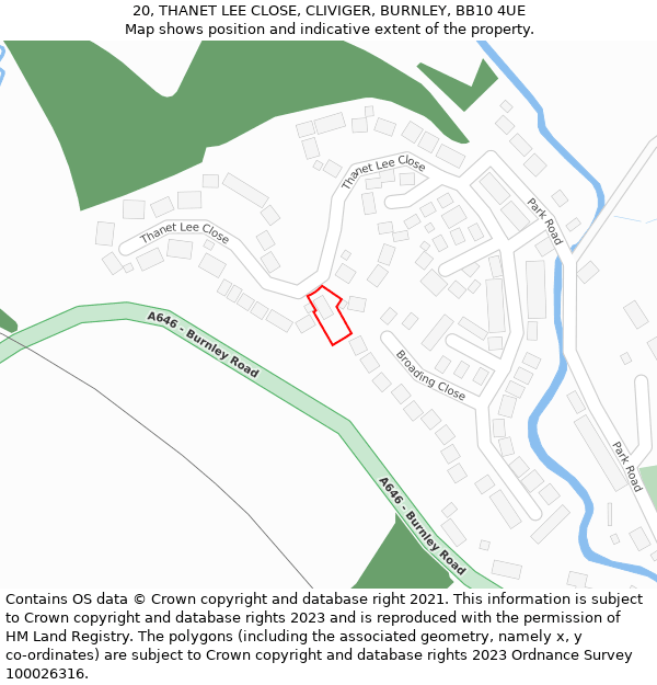 20, THANET LEE CLOSE, CLIVIGER, BURNLEY, BB10 4UE: Location map and indicative extent of plot