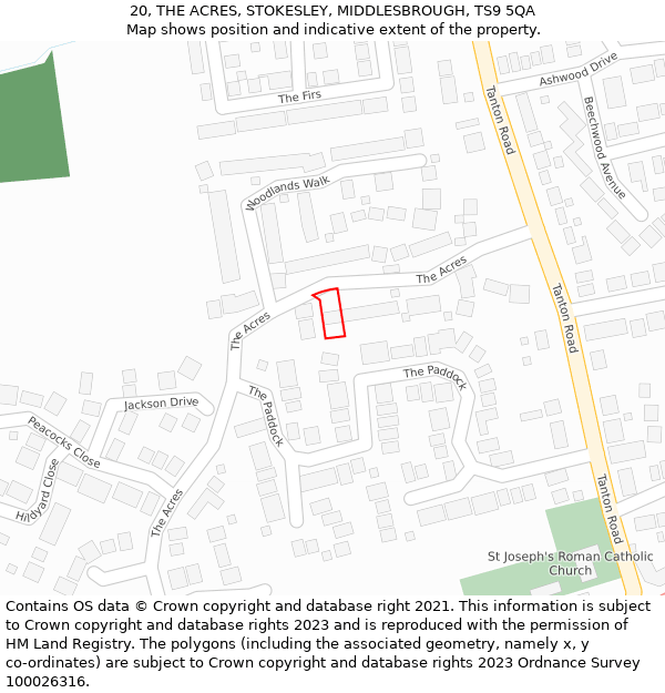 20, THE ACRES, STOKESLEY, MIDDLESBROUGH, TS9 5QA: Location map and indicative extent of plot