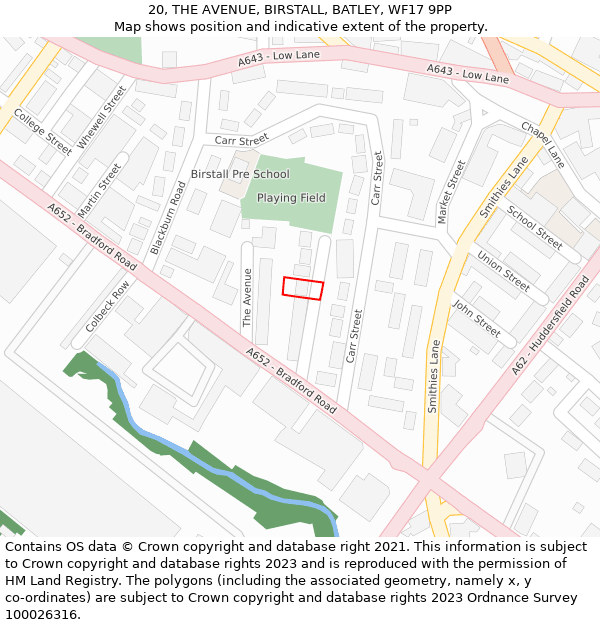 20, THE AVENUE, BIRSTALL, BATLEY, WF17 9PP: Location map and indicative extent of plot