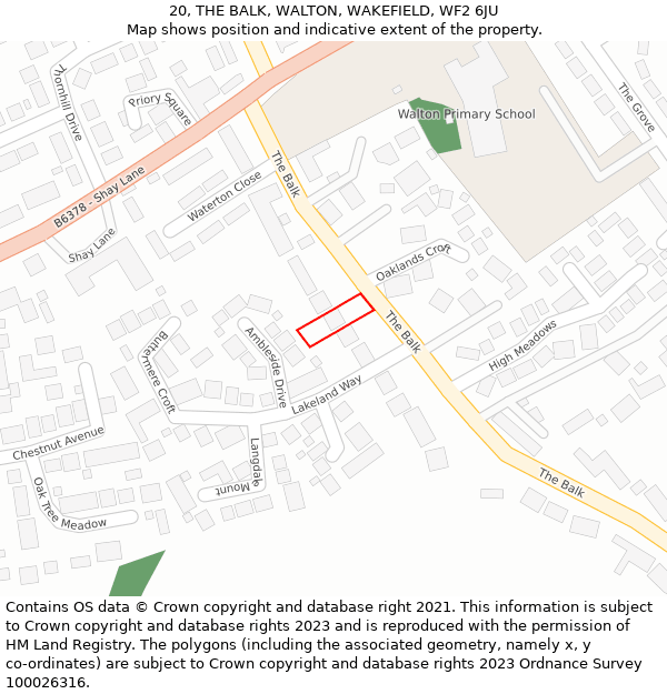 20, THE BALK, WALTON, WAKEFIELD, WF2 6JU: Location map and indicative extent of plot