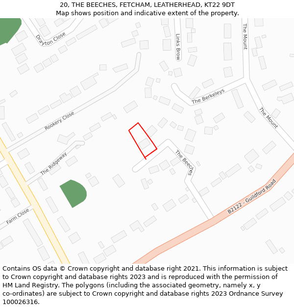 20, THE BEECHES, FETCHAM, LEATHERHEAD, KT22 9DT: Location map and indicative extent of plot