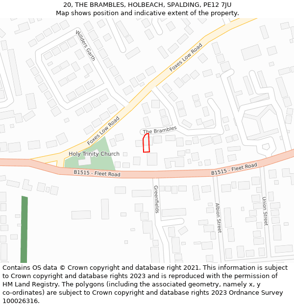 20, THE BRAMBLES, HOLBEACH, SPALDING, PE12 7JU: Location map and indicative extent of plot