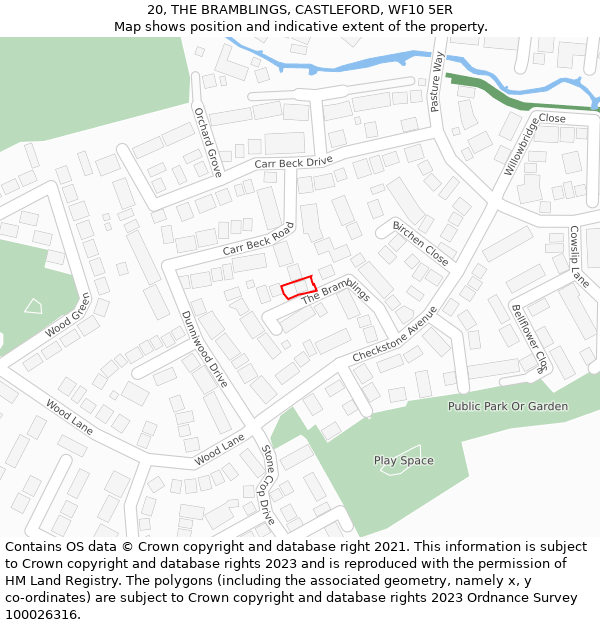 20, THE BRAMBLINGS, CASTLEFORD, WF10 5ER: Location map and indicative extent of plot