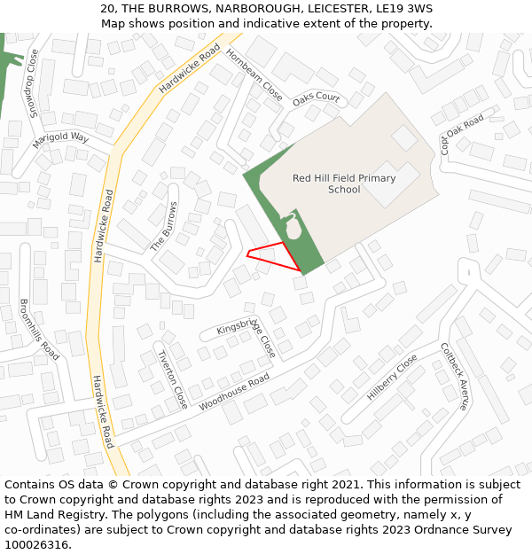 20, THE BURROWS, NARBOROUGH, LEICESTER, LE19 3WS: Location map and indicative extent of plot