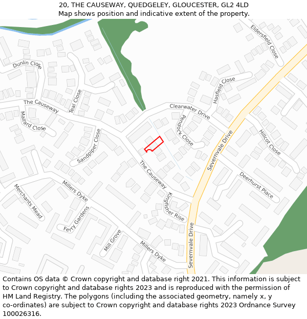 20, THE CAUSEWAY, QUEDGELEY, GLOUCESTER, GL2 4LD: Location map and indicative extent of plot