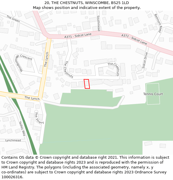 20, THE CHESTNUTS, WINSCOMBE, BS25 1LD: Location map and indicative extent of plot