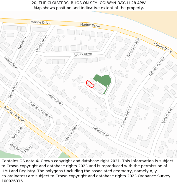 20, THE CLOISTERS, RHOS ON SEA, COLWYN BAY, LL28 4PW: Location map and indicative extent of plot