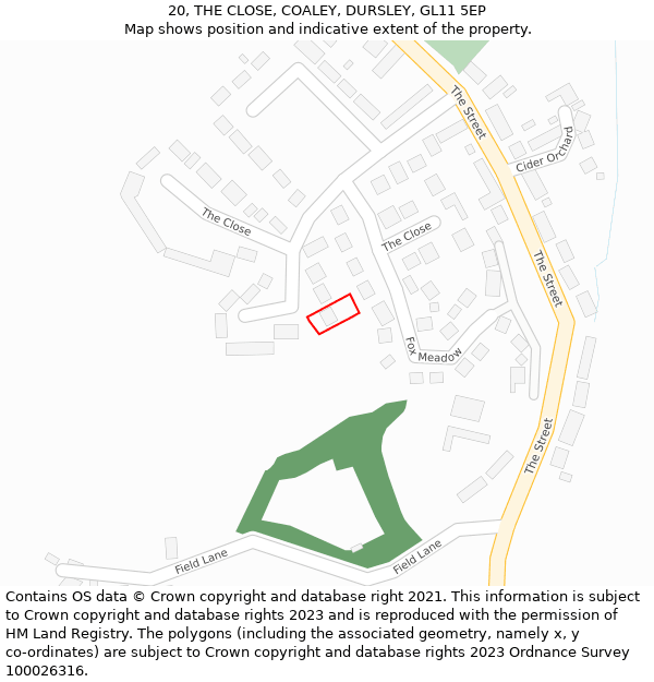 20, THE CLOSE, COALEY, DURSLEY, GL11 5EP: Location map and indicative extent of plot