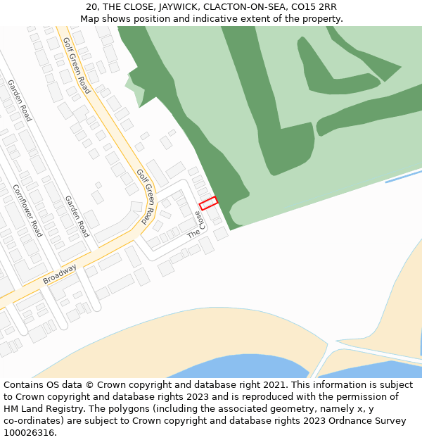 20, THE CLOSE, JAYWICK, CLACTON-ON-SEA, CO15 2RR: Location map and indicative extent of plot