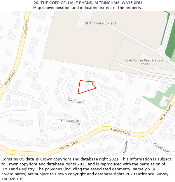 20, THE COPPICE, HALE BARNS, ALTRINCHAM, WA15 0DU: Location map and indicative extent of plot