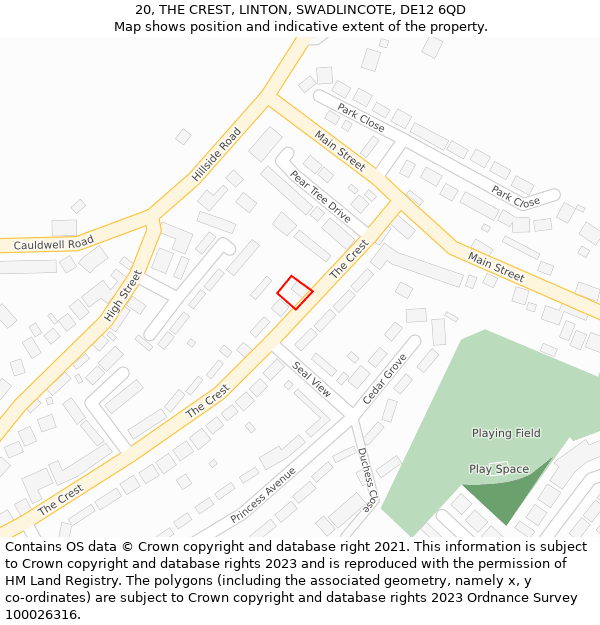 20, THE CREST, LINTON, SWADLINCOTE, DE12 6QD: Location map and indicative extent of plot