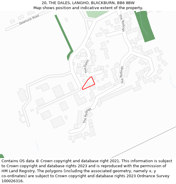 20, THE DALES, LANGHO, BLACKBURN, BB6 8BW: Location map and indicative extent of plot