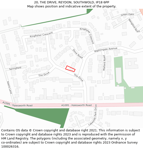 20, THE DRIVE, REYDON, SOUTHWOLD, IP18 6PP: Location map and indicative extent of plot